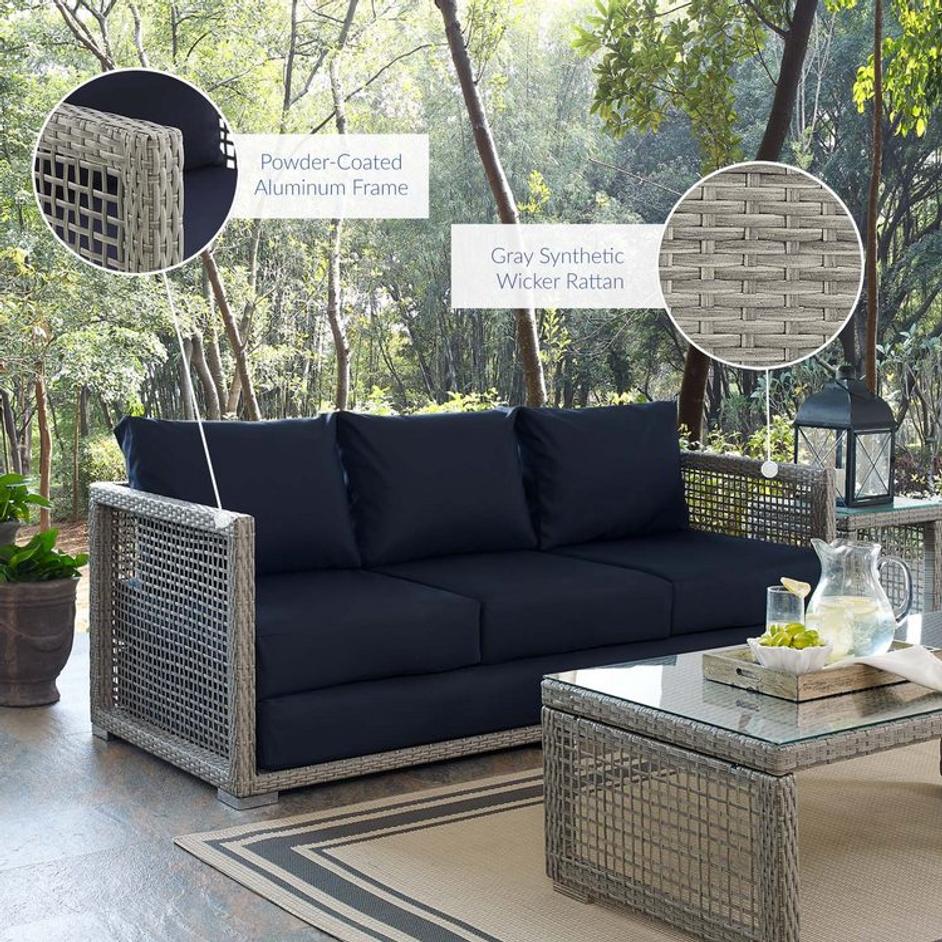 Harman Outdoor Patio Wicker Rattan Sofa In Gray Navy by Modway Furniture
