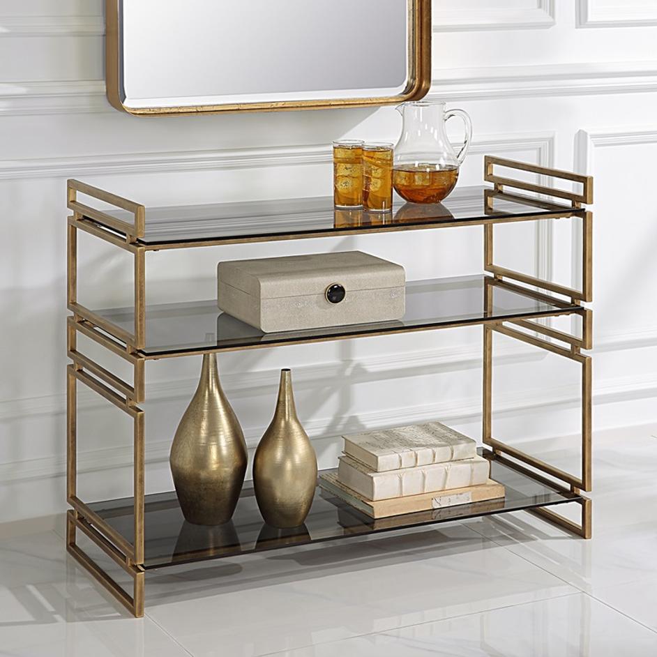 Stacked Up Gray Glass Console Table by Uttermost