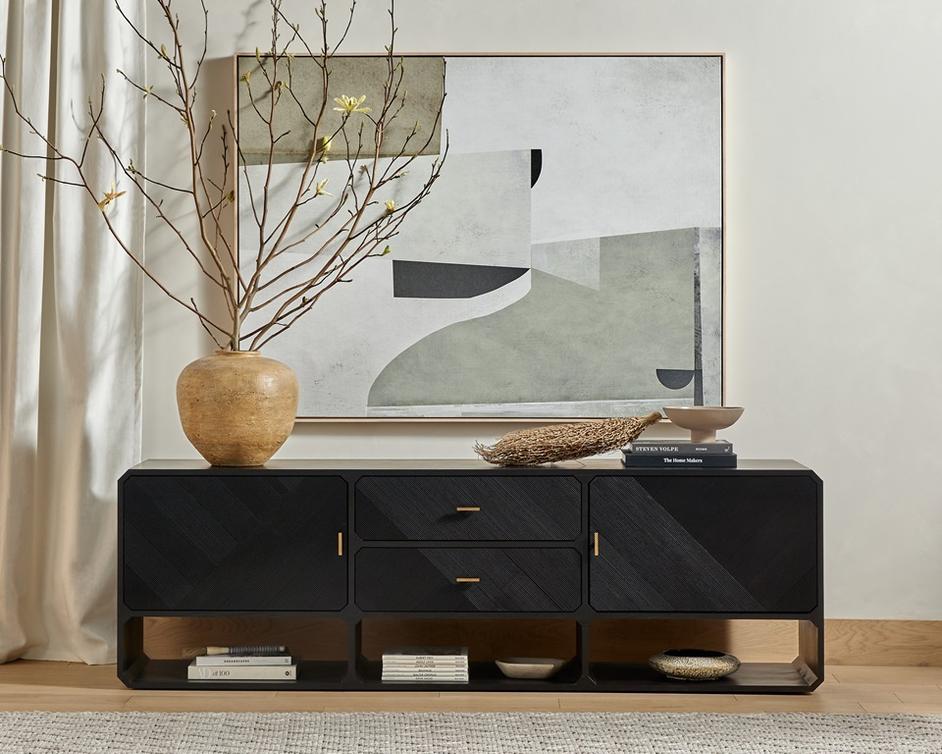 Caspian Media Console In Black Ash by FOUR HANDS