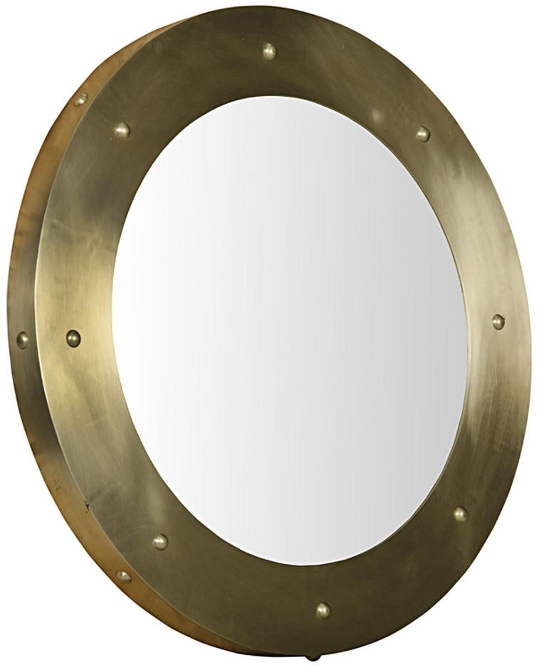 Clay Large Round Mirror in Antique Brass-Finished Industrial Steel by Noir Furniture