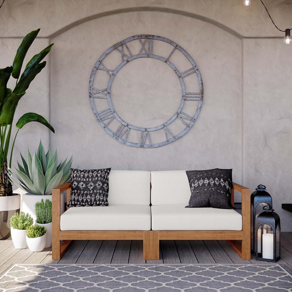 Sunbury Outdoor Patio Teak Wood 2-Piece Sectional Sofa Loveseat In Natural White by Modway Furniture