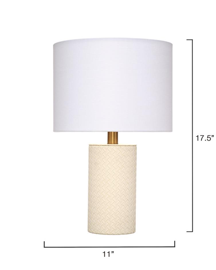 Roman Leather Table Lamp with Linen Shade, White by Jamie Young