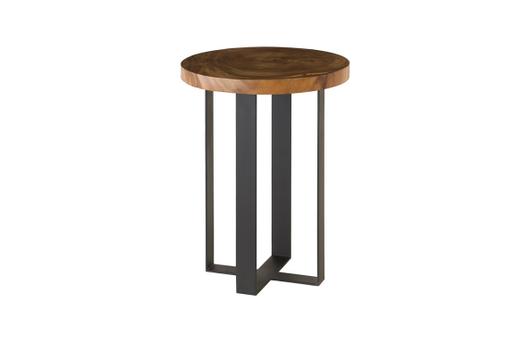Chuleta Bar Table on Black Metal Base, Chamcha Wood, Natural by PHILLIPS COLLECTION