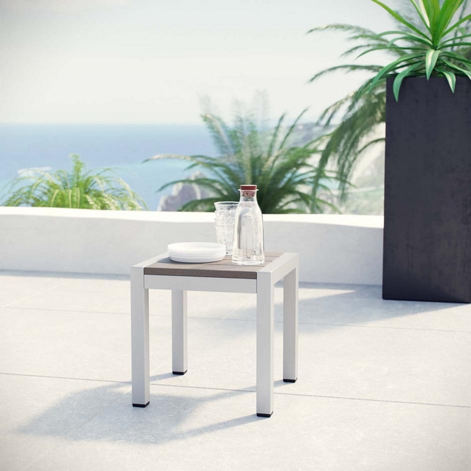 Nantucket Outdoor Patio Aluminum Side Table In Silver Gray by Modway Furniture