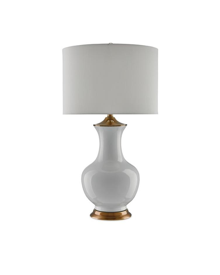 Lilou White Table Lamp In White & Antique Brass by Currey & Company