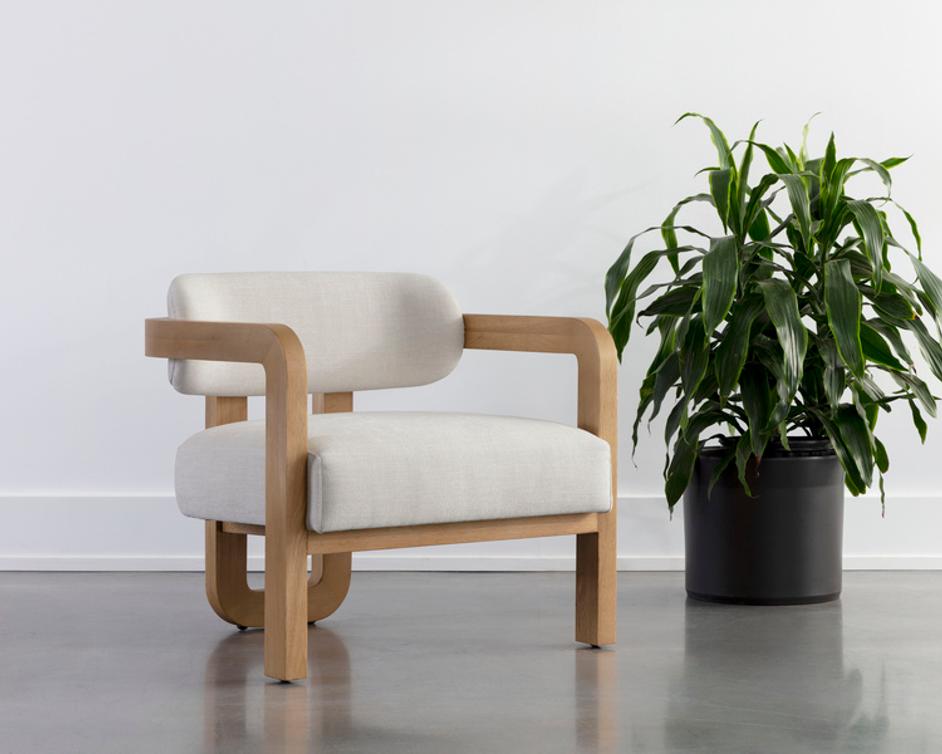 MADRONE LOUNGE CHAIR - RUSTIC OAK - HEATHER IVORY TWEED by Sunpan