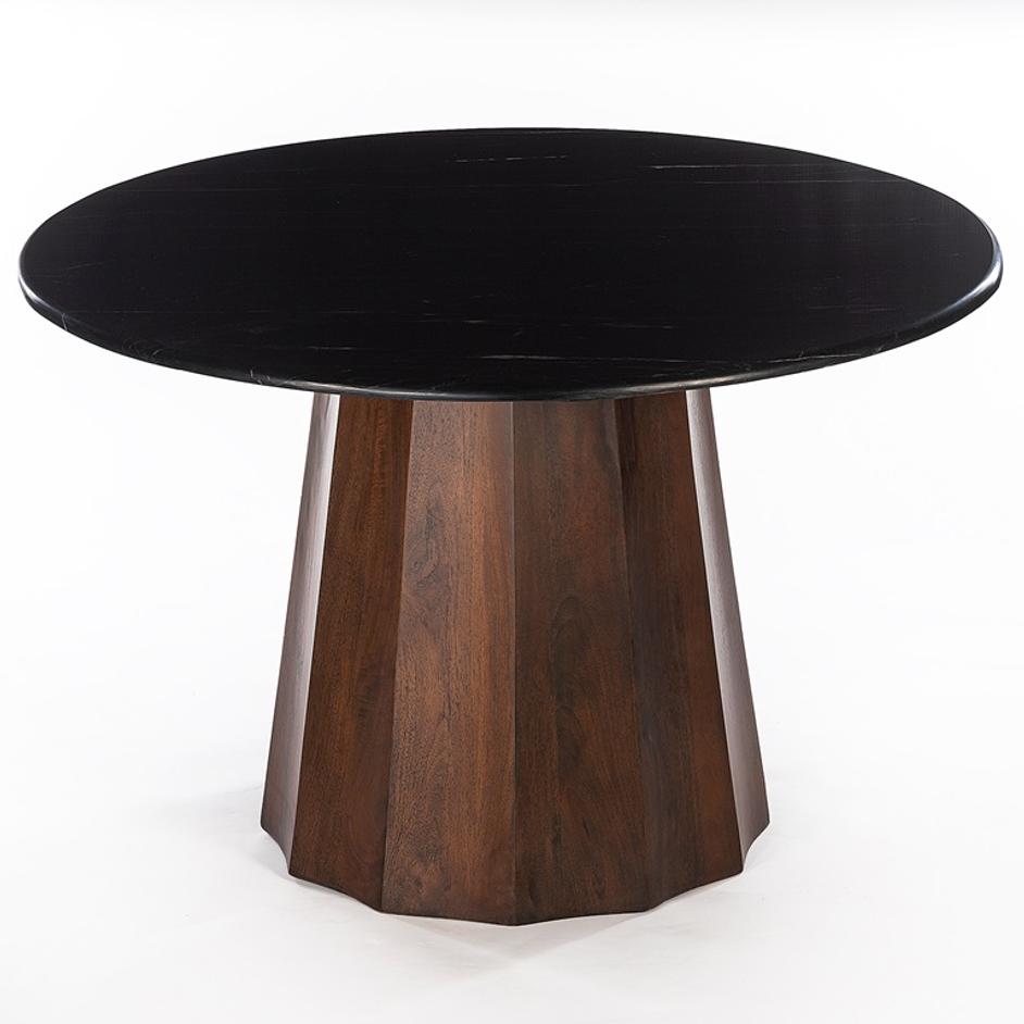Palermo 47" Black Marble Round Dining Table, Matte Brown by Home Trends & Design