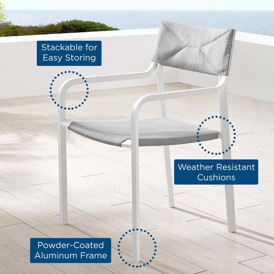 Fenimore Stackable Outdoor Patio Aluminum Dining Armchair In White Gray by Modway Furniture