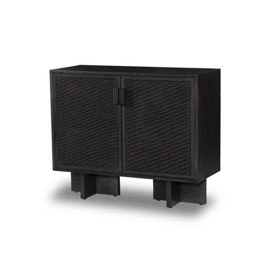 Levon Bar Cabinet In Black Woven Rod Cane by FOUR HANDS