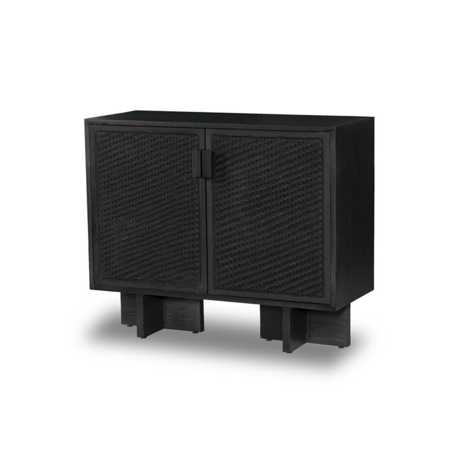 Levon Bar Cabinet In Black Woven Rod Cane by FOUR HANDS