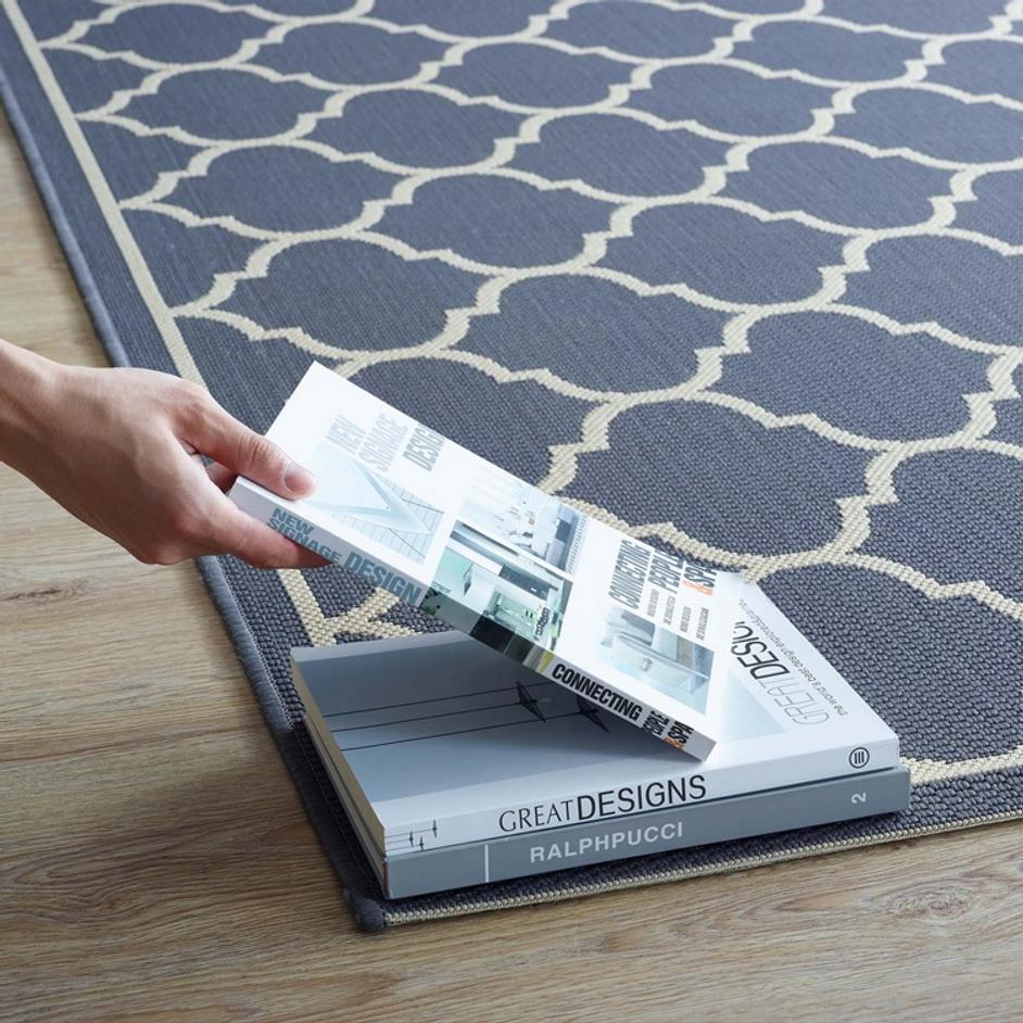 Hollis Moroccan Quatrefoil Trellis 5X8 Indoor And Outdoor Area Rug In Blue And Beige by Modway Furniture