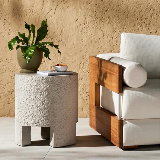 Kember Outdoor End Table In Blanc White by FOUR HANDS