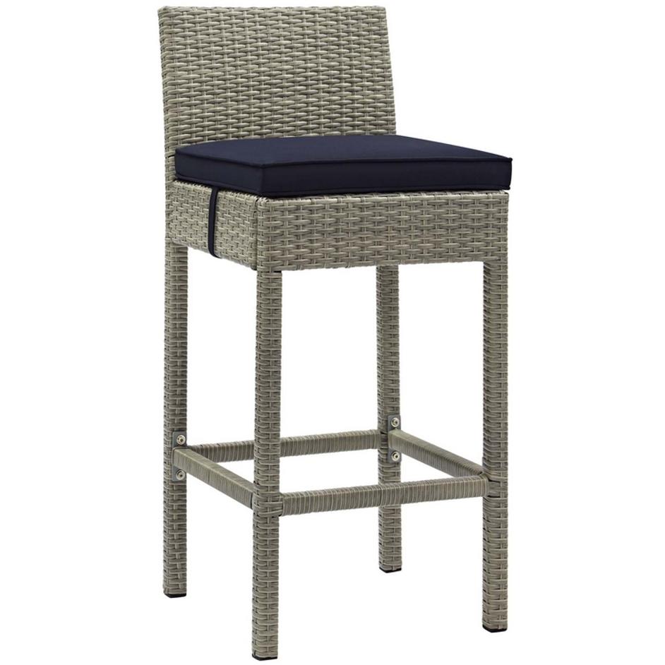 Brandon Outdoor Patio Wicker Rattan Bar Stool In Light Gray Navy by Modway Furniture