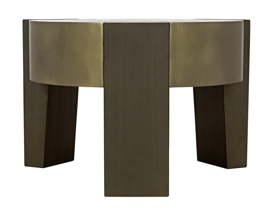 Carrusel Industrial Steel Coffee Table in Antique and Aged Brass Finish by Noir Furniture