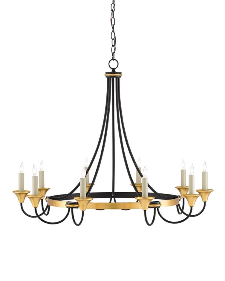 Hanlon Chandelier In Washed Black & Contemporary Gold Leaf by Currey & Company