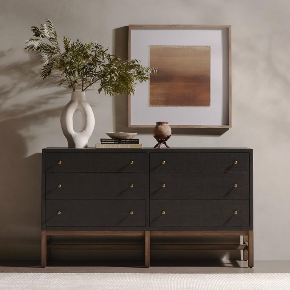Fiona 6 Drawer Dresser In Black Raffia by FOUR HANDS