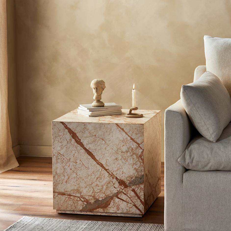Modern Marble Plinth End Table in Desert Type by FOUR HANDS