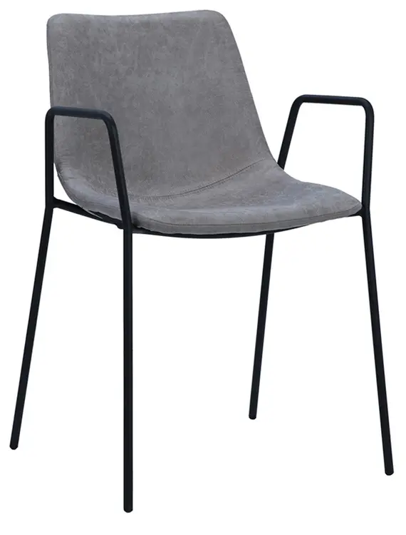 MULLIN DINING CHAIR W/ PERF FABRIC in VINTAGE GREY FAUX LEATHER WITH MATTE BLACK METAL FRAME by Dovetail