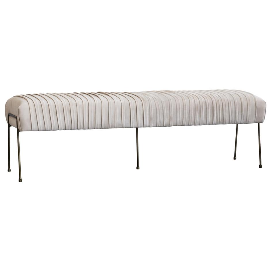Merritt Velvet Fabric Pleated Bench In Dulce Sand by New Pacific Direct