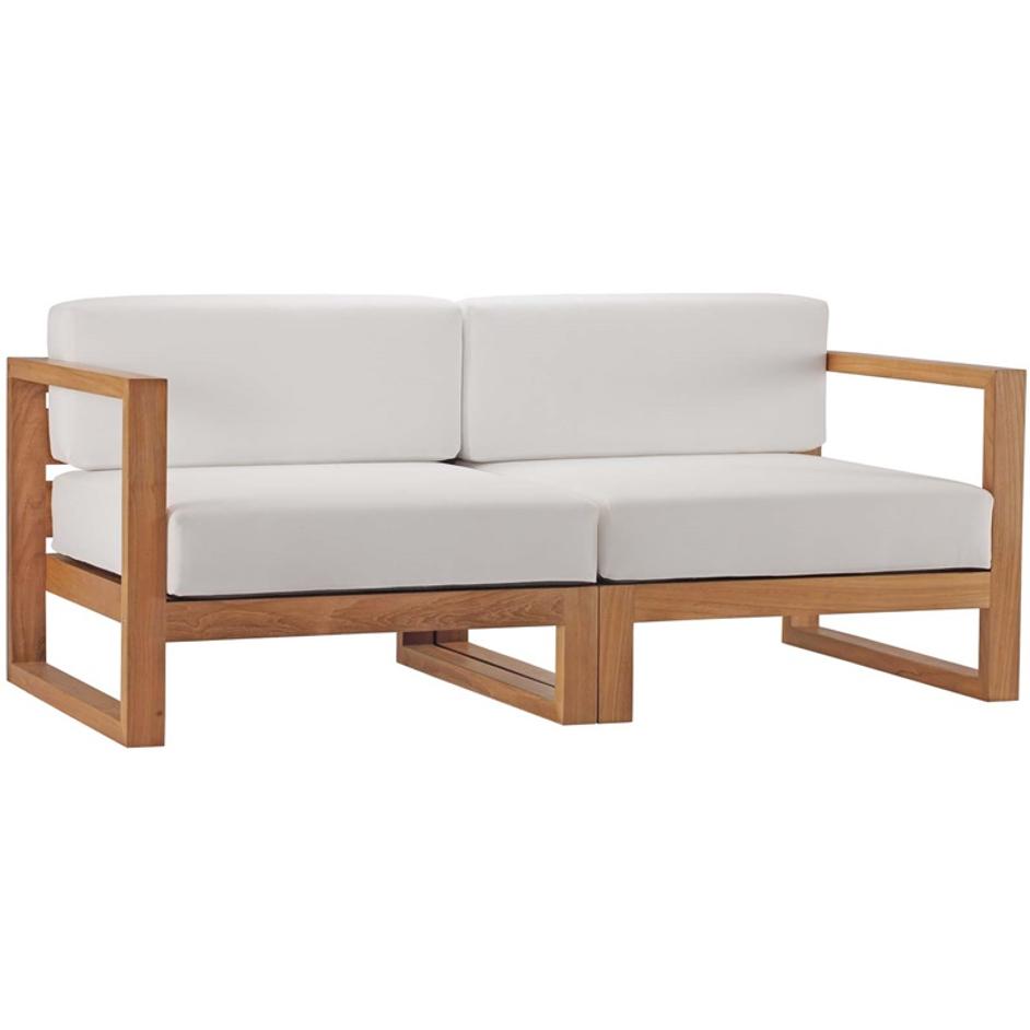 Sunbury Outdoor Patio Teak Wood 2-Piece Sectional Sofa Loveseat In Natural White by Modway Furniture