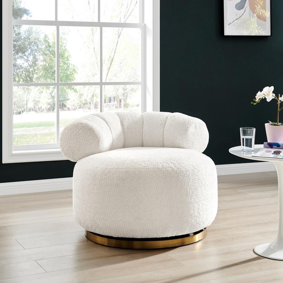 Marcy Fabric w/ Gold Base Swivel Accent Chair, Belmont Ivory by New Pacific Direct