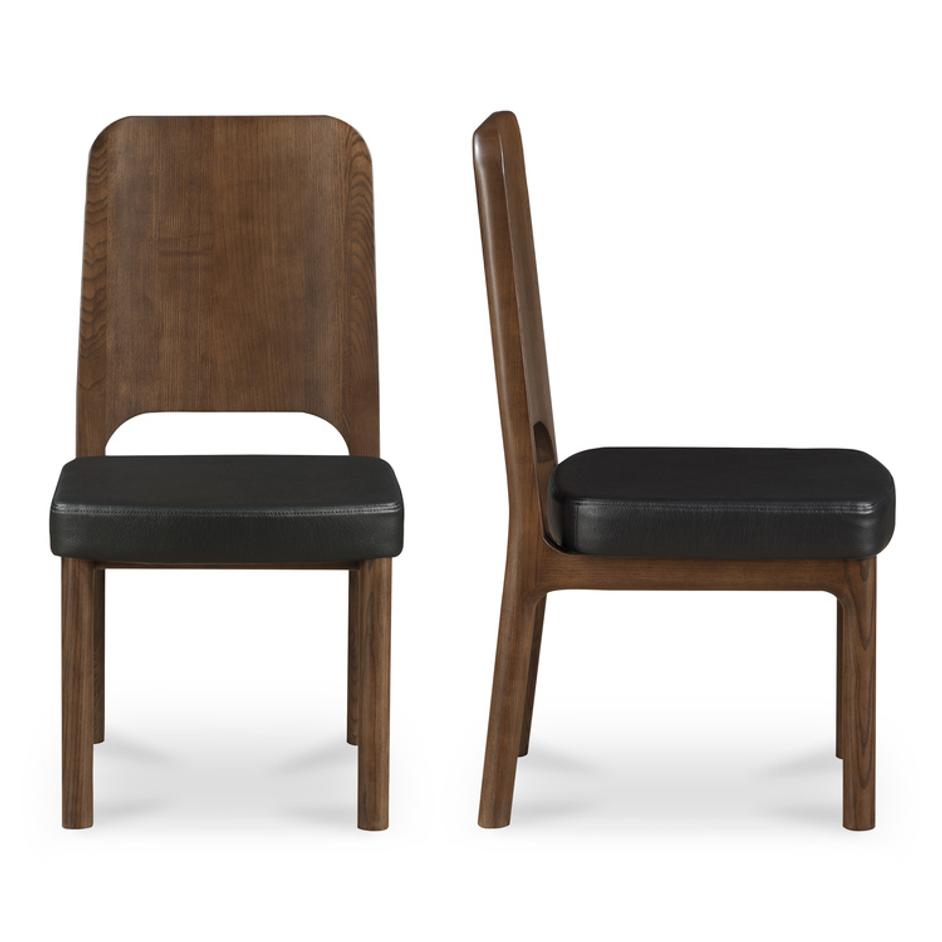 Kerr Dining Chair Walnut Stained Black Vegan Leather-Set Of Two by Moes Home