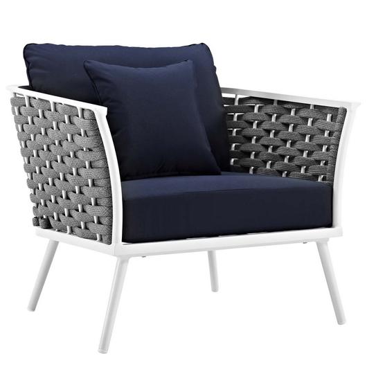 Aubrey Outdoor Patio Aluminum Armchair In White Navy by Modway Furniture