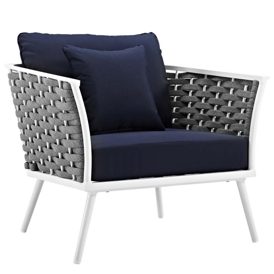 Aubrey Outdoor Patio Aluminum Armchair In White Navy by Modway Furniture