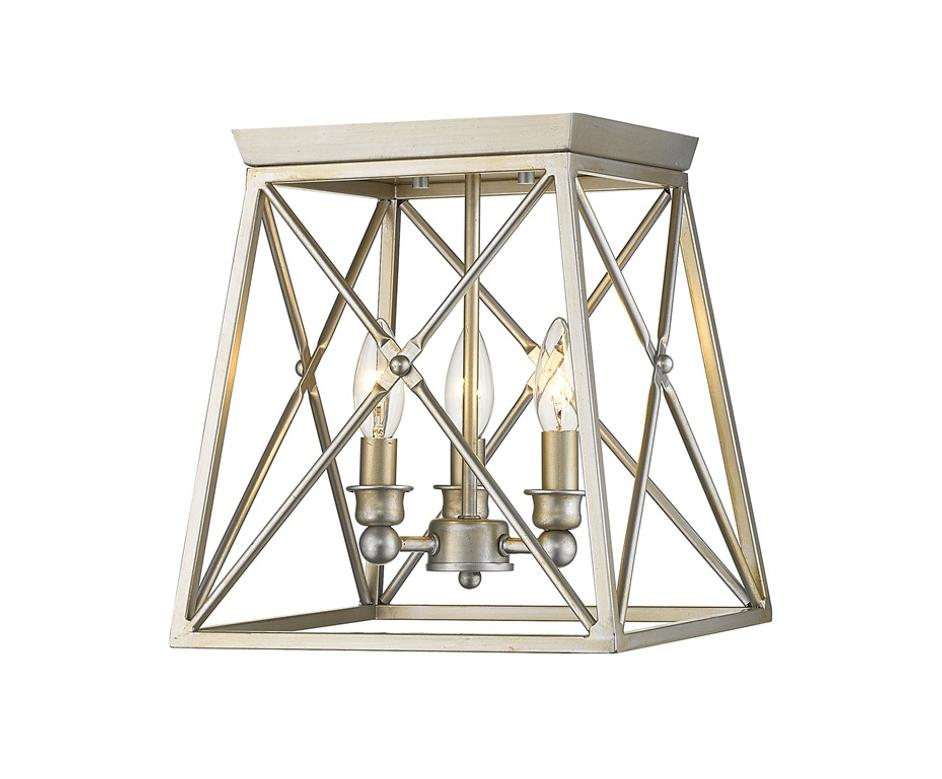 Trestle 3 Light Flush Mount in Antique Silver Finish by Z-Lite