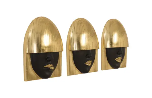 Fashion Faces Wall Tiles, Gold Leaf, Set of 3 by PHILLIPS COLLECTION