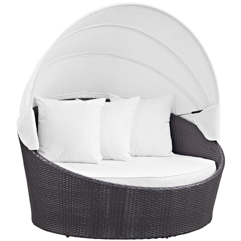 Minerva Canopy Outdoor Patio Daybed In Espresso White by Modway Furniture