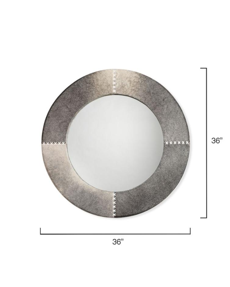 Round Cross Stitch Round Wall Mirror, Gray Hide by Jamie Young