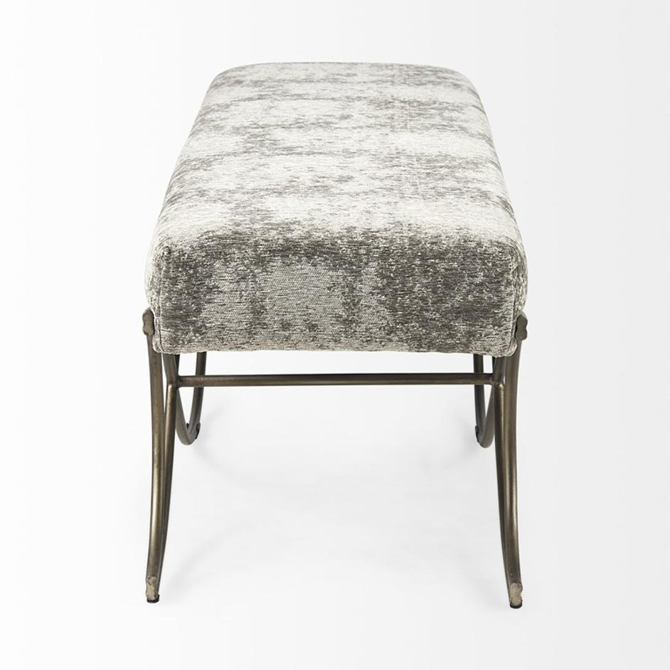Ayla 55L x 17.6W x 18H Light and Dark Gray Fabric Seat W/ Antique Gold Metal Frame Bench by Mercana