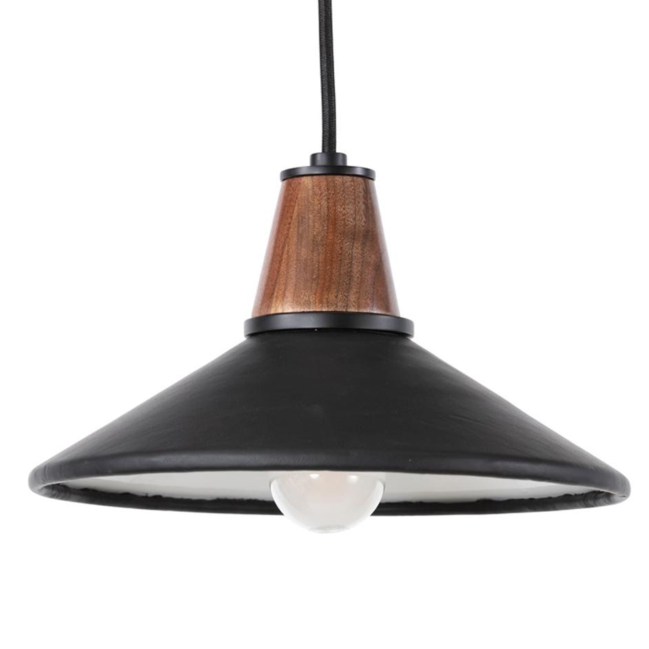 Cullen Pendant In Black Leather by FOUR HANDS