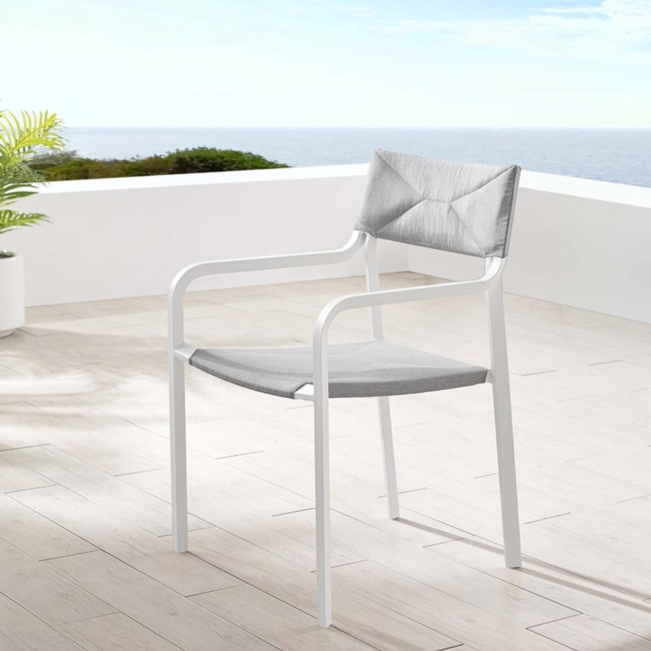 Fenimore Stackable Outdoor Patio Aluminum Dining Armchair In White Gray by Modway Furniture