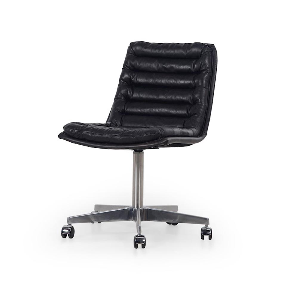 Malibu Desk Chair -Rider Black Leather by FOUR HANDS