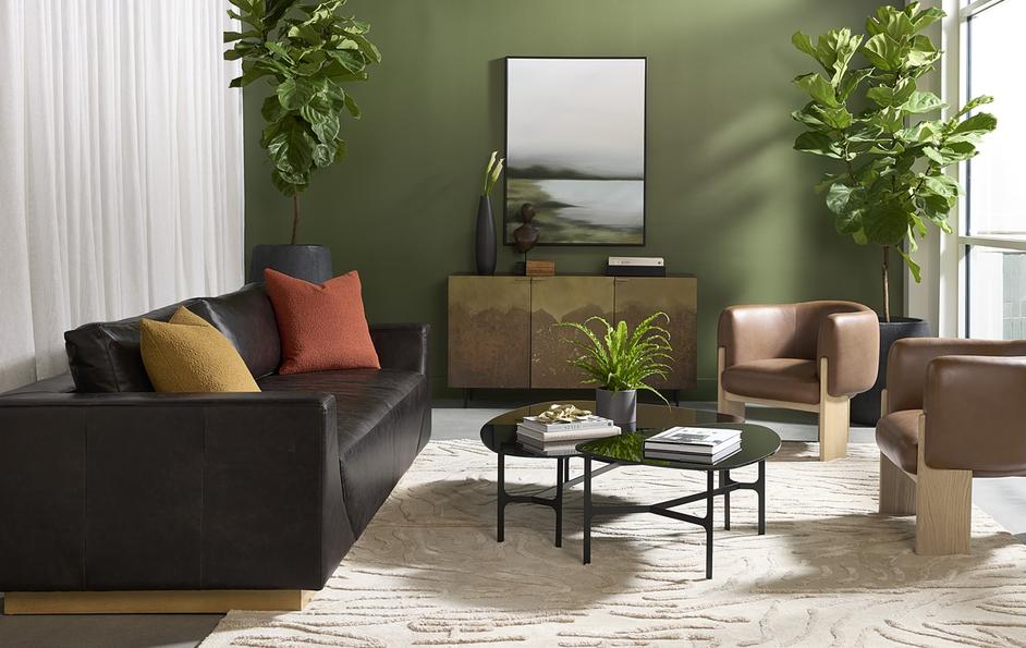 ANAKIN SOFA - LIGHT OAK - TUSCANY WARM BLACK LEATHER by Sunpan