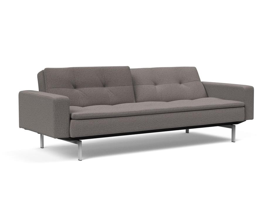 DUBLEXO SLEEPER SOFA W/ARMS in MIXED DANCE GREY FABRIC WITH Stainless Steel LEGS 521 by INNOVATION USA