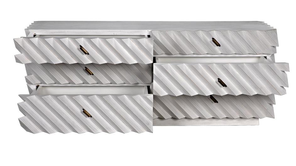 Hikaru White Wash Mahogany and Veneer Dresser with Brass Pulls by Noir Furniture