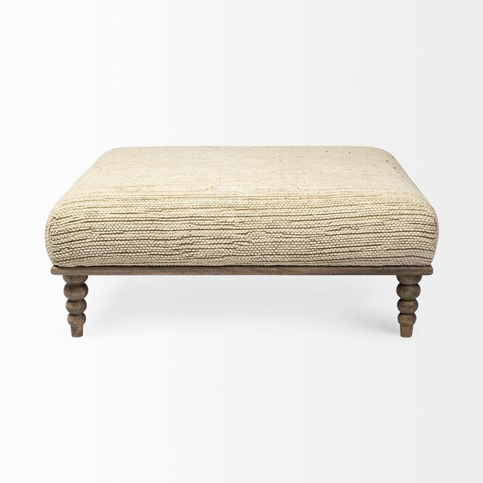 Alder I 42L x 42W Upholstered Cream Seat With Brown Wooden Base Accent Bench by Mercana