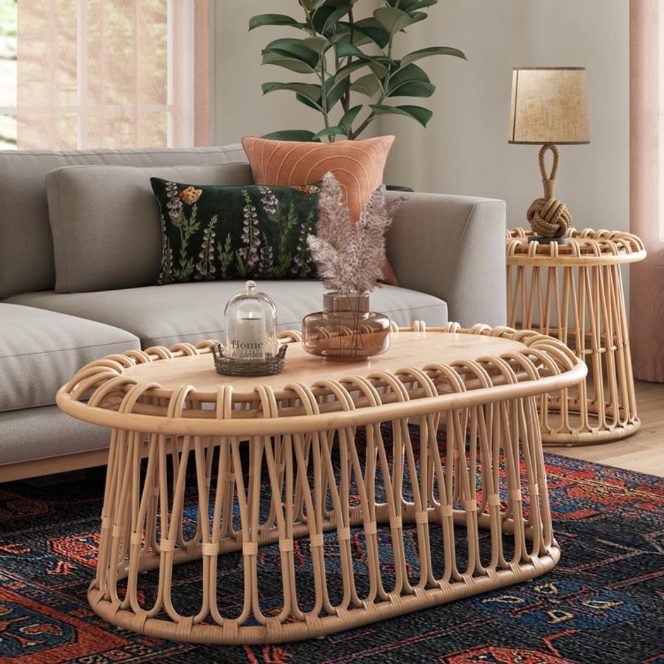 Galia Rattan Round Side/ End Table w/ Wood Top, Honey by New Pacific Direct