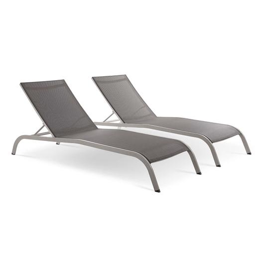 Renae Outdoor Patio Mesh Chaise Lounge Set Of 2 In Gray by Modway Furniture
