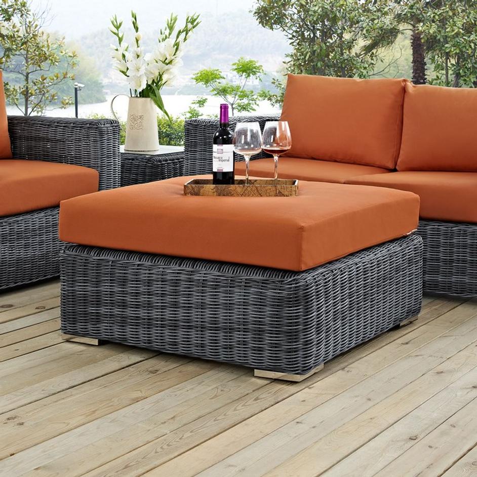 Kindle Outdoor Patio Sunbrella® Square Ottoman In Canvas Tuscan by Modway Furniture