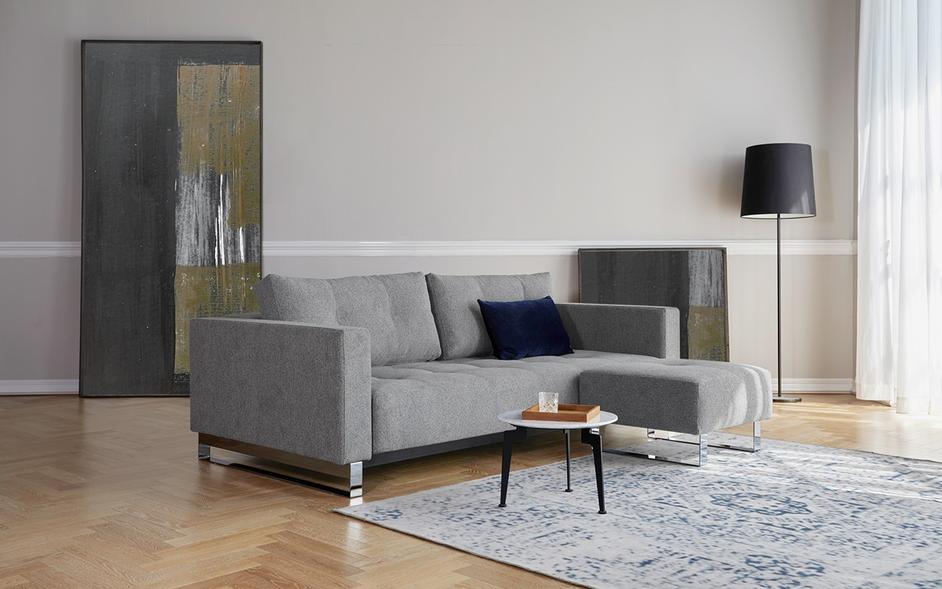 CASSIUS D.E.L. SLEEPER SOFA in MELANGE LIGHT GREY FABRIC WITH Chrome legs 538 by INNOVATION USA