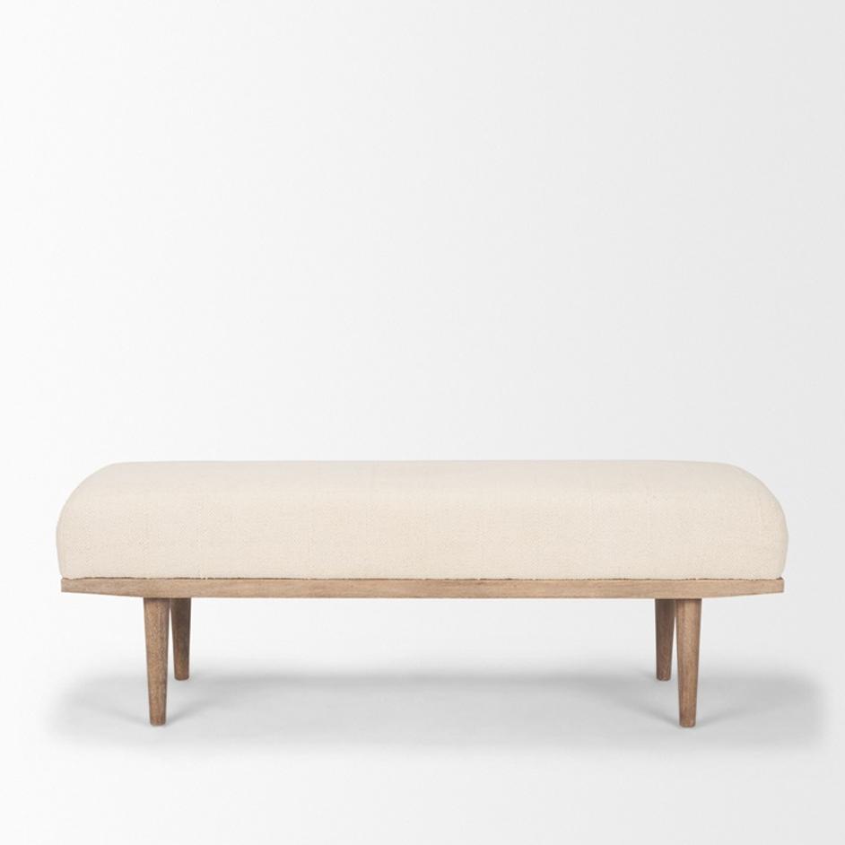 Shae Brown Wood w/ Oatmeal Fabric Bench by Mercana