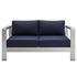 Nantucket Sunbrella® Fabric Aluminum Outdoor Patio Loveseat In Silver Navy by Modway Furniture