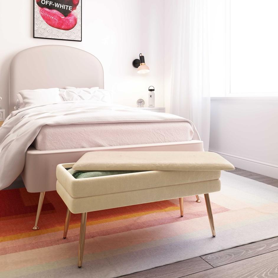 Ziva Cream Velvet Storage Bench by tov furniture
