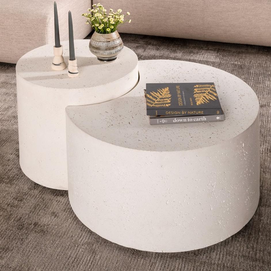 Meza Nesting Coffee Table In Textured White by FOUR HANDS