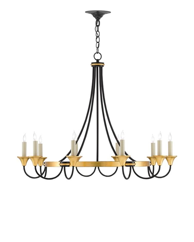 Hanlon Chandelier In Washed Black & Contemporary Gold Leaf by Currey & Company