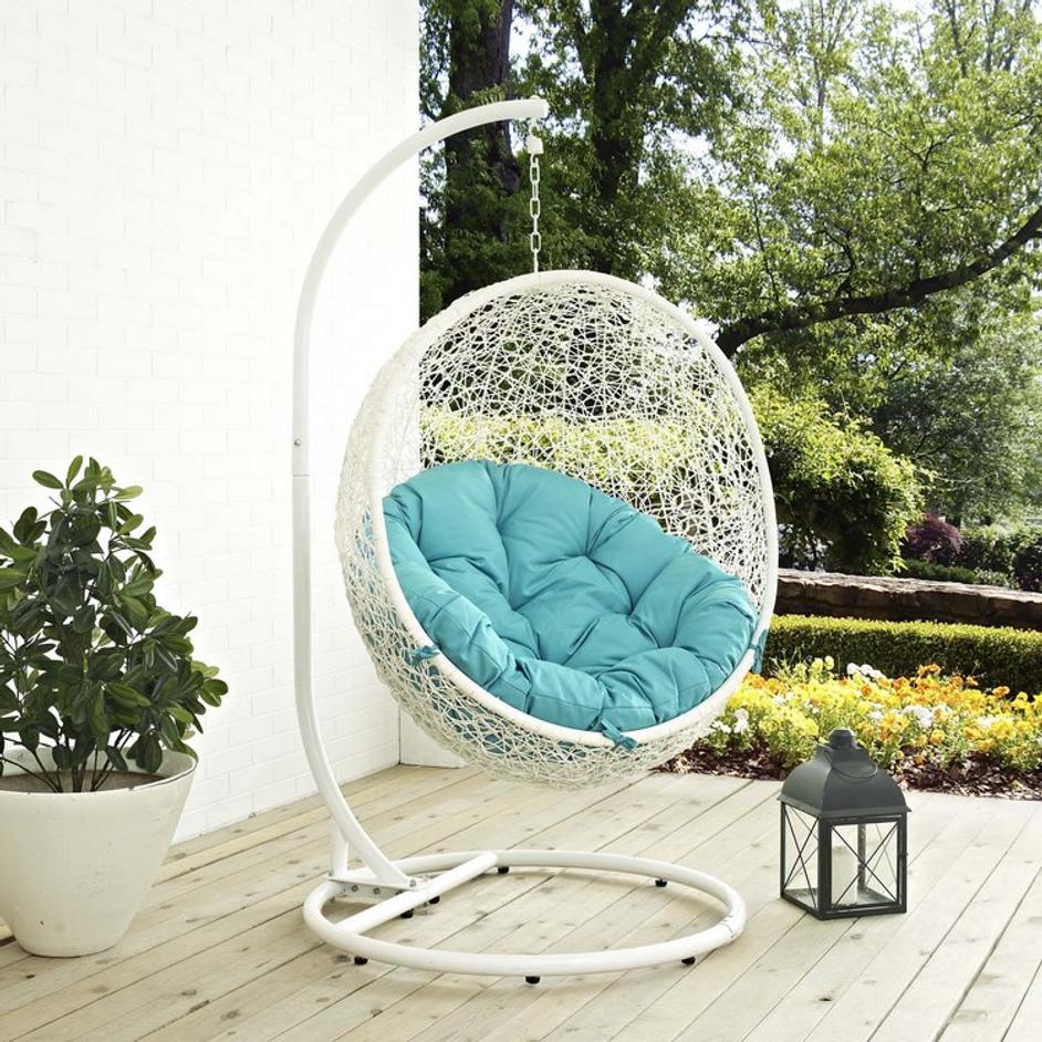 Segreto Outdoor Patio Swing Chair With Stand In White Turquoise by Modway Furniture